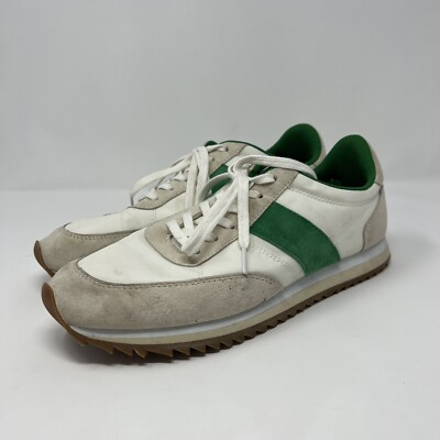 J Crew Womens Size 11 Sneakers BA972 Green White Retro Leather