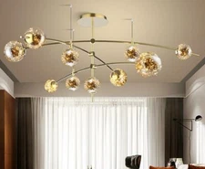 remote Nordic copper lamps dining room chandelier bedroom glass ceiling light yc