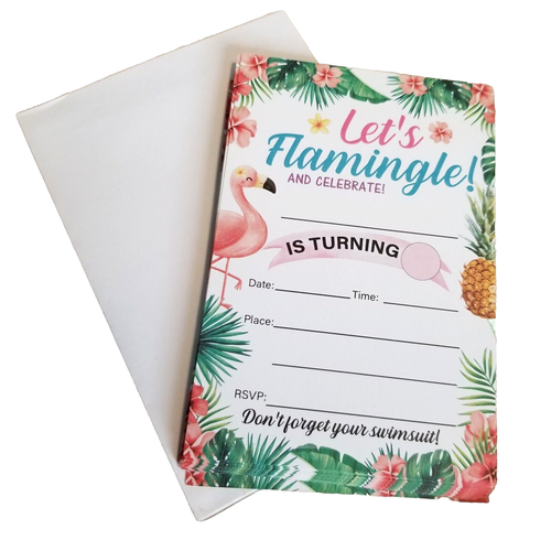 Lets Flamingle Flamingo Set 22 Invitations Swimsuit Birthday New
