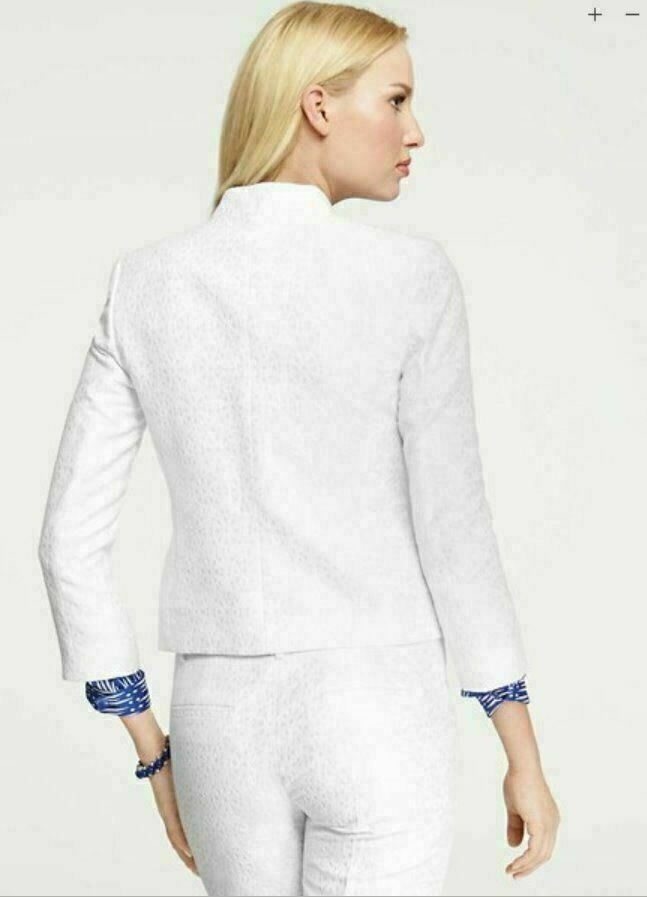 美品！ANN TAYLOR 白ジャケット 6号　汚れ一部あり NWT $128 Ann Taylor White eyelet jacquard textured Jacket