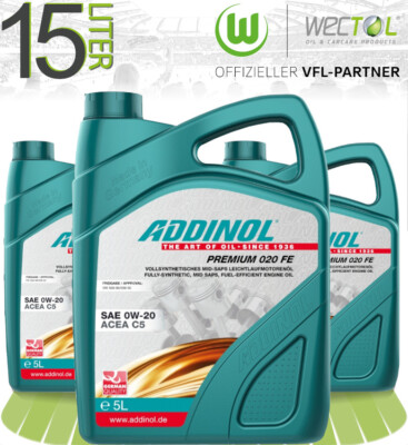 3 x 5 Liter Addinol Premium 020 FE 0W-20 für neuere VW Audi Seat 508 00 / 509 00