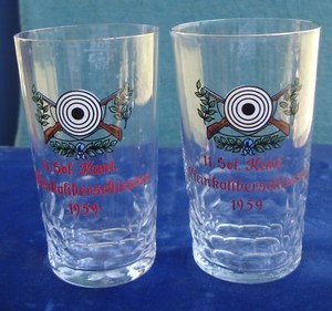 2 Marksman Award Glass 1959 Kleinkaliberschiessen 11.Sol. Kant Germany Gun Rifle