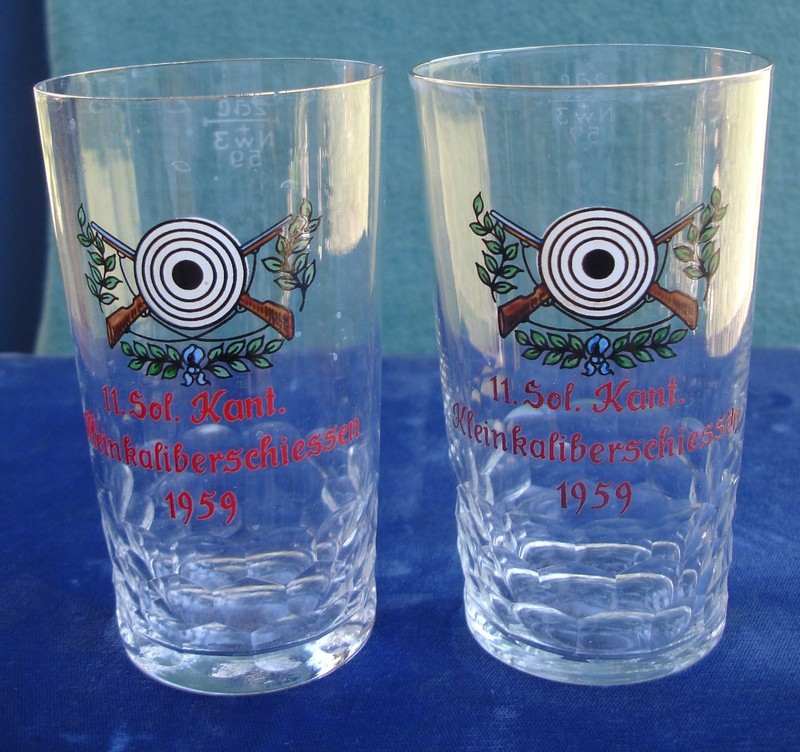 2 Marksman Award Glass 1959 Kleinkaliberschiessen 11.Sol. Kant Germany Gun Rifle