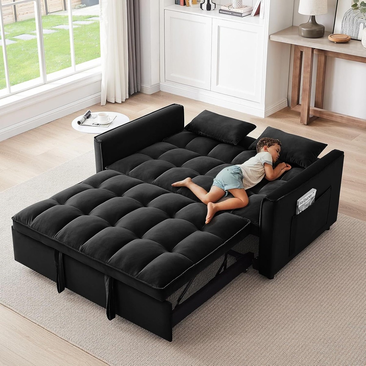 3 in 1 Convertible Sleeper Sofa Bed, Velvet Pull Out Futon Couch