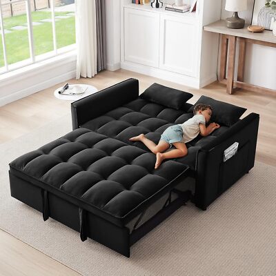3 in 1 Convertible Sleeper Sofa Bed, Velvet Pull Out Futon Couch