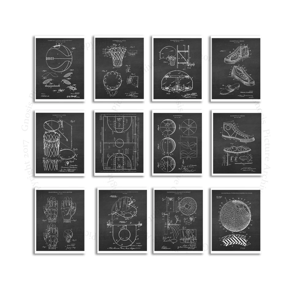 Carteles de baloncesto decoración del hogar arte sin marco conjunto de 12 impresiones baloncesto idea de regalo Foto 2 de 4