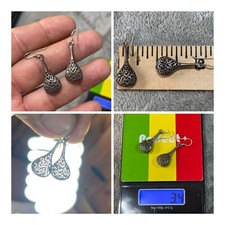 STERLING SILVER HEART SCROLL OPEN WORK TEAR DROP DANGLE EARRINGS   