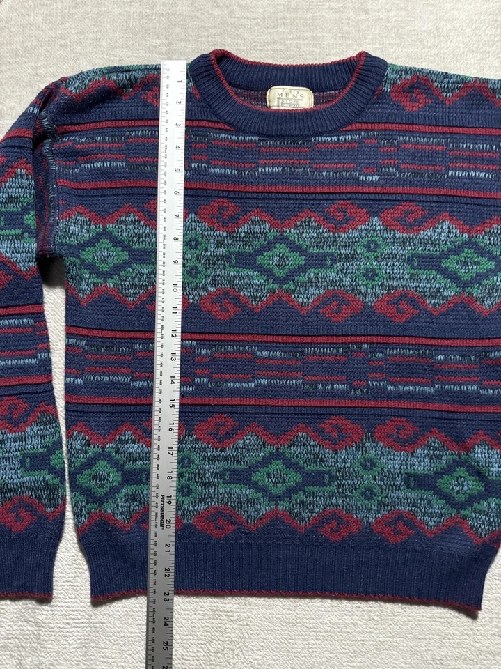Vintage Sears Mens Store Sweater Mens Medium Blue Knit Geometric Pattern 80s - Image 3 of 4