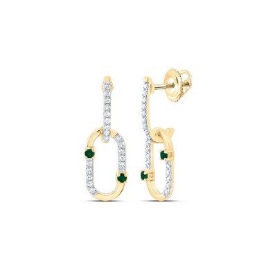 0.2 Ctw Natural Diamond Green Paperclip Drop Earrings 14kt Yellow Gold