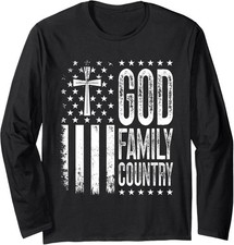 God Family Country - Patriotic Christian US Flag God Long Sleeve T-Shirt
