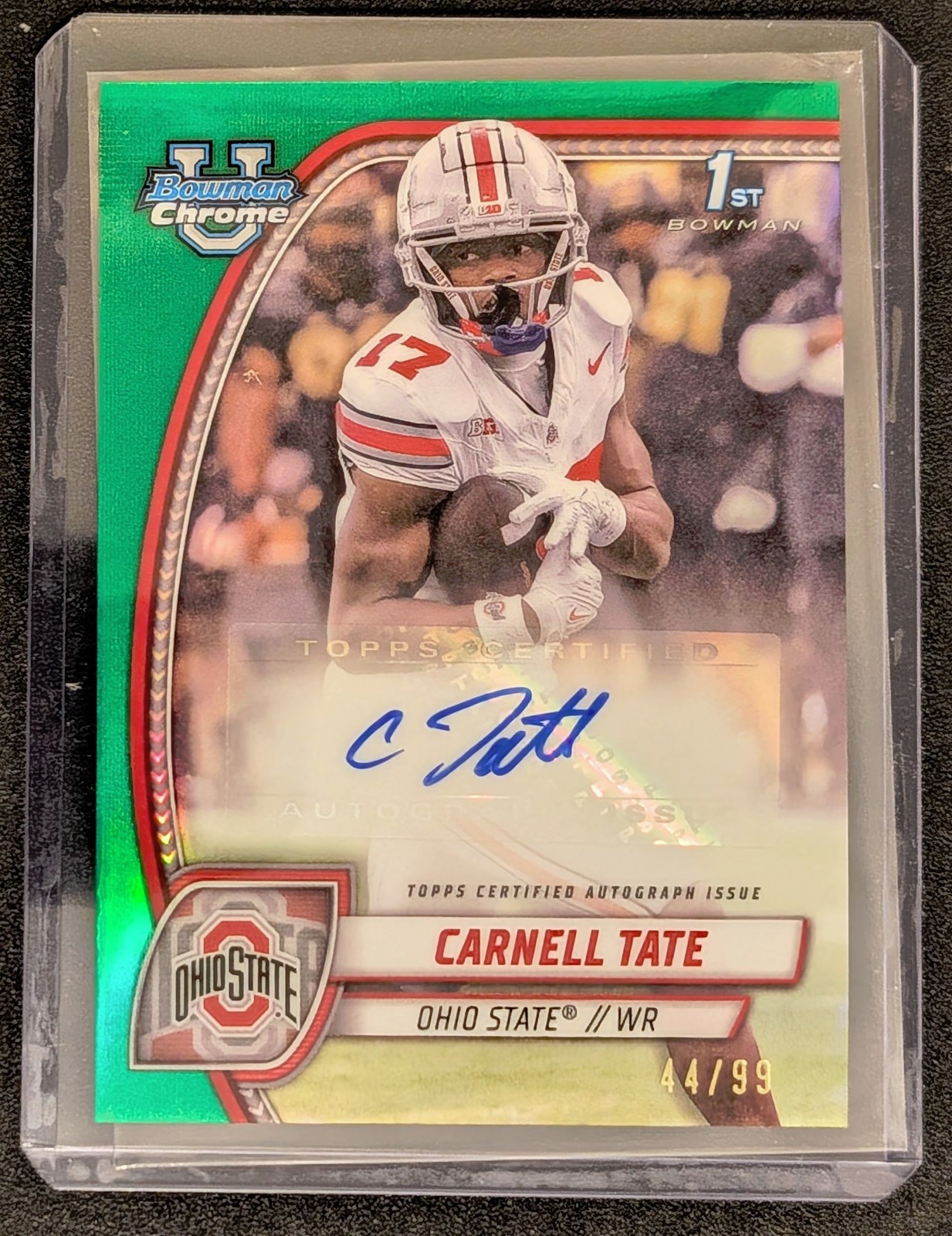 2024 Bowman University Chrome Green Refractor Auto Carnell Tate 44/99 OSU Ohio