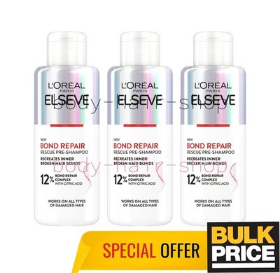 Elseve Bond Repair Rescue Pre-Shampoo Recreate Broken Hair Bonds 200ml 3-Pack