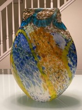 Vintage Large Hand Blown Multi Color Art Glass Vase 13' x10"