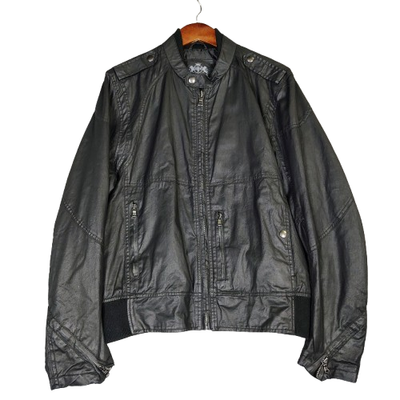 Express Bomber Jacket Men's Medium Black Leather Lined Full Zip