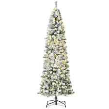 HOMCOM 7.5ft Pre-Lit Snow-Flocked Slim Douglas Fir Artificial Christmas Tree