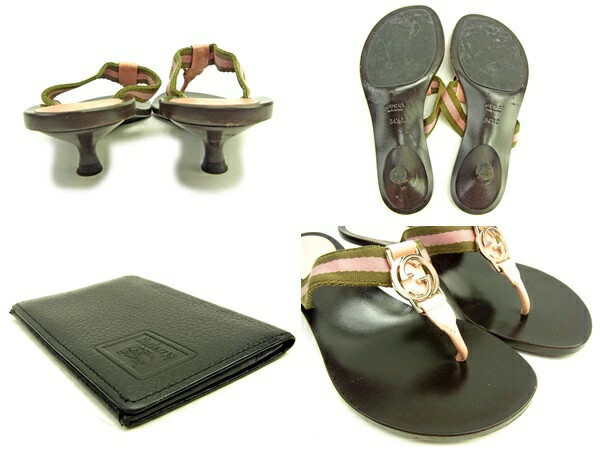 GUCCI Sandals Thong Double G ♯34 Half C Sherry Line Pink x Green x Dark Brown La thumbnail 6