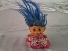 Vintage Troll Doll Teal Blue Hair 3" Collectible Toy 1990's