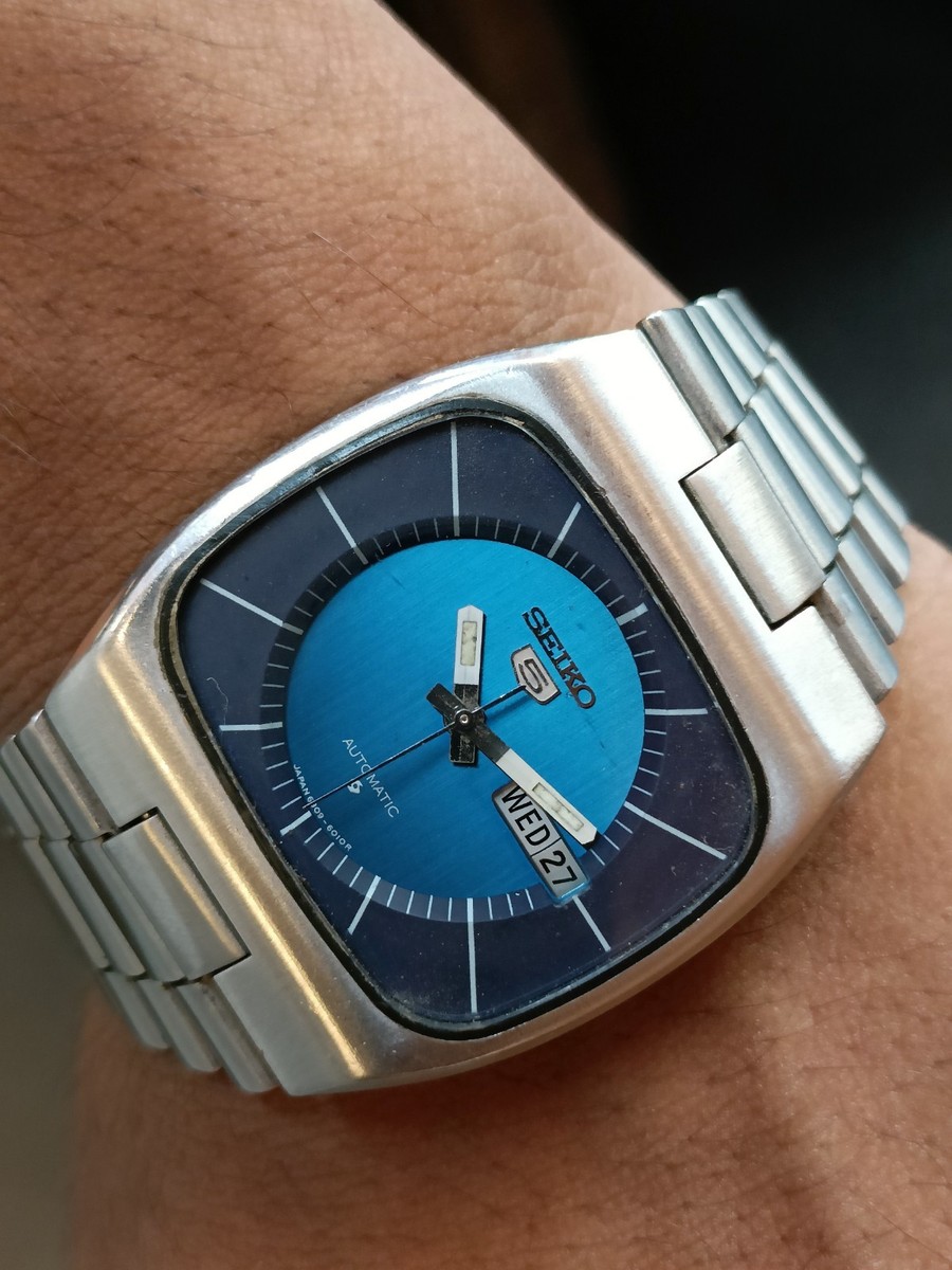 VINTAGE SEIKO 5 17J AUTOMATIC BLUE DIAL 6309-601A JAPAN MEN'S