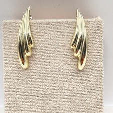 Vintage VTG Gold Tone Dangle Earrings Shiny Abstract Wing Mid-Century Modern