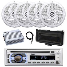Pyle Marine Bluetooth CD Radio, Amp, 4x 4" 100W Speaker, Antenna, Cover White