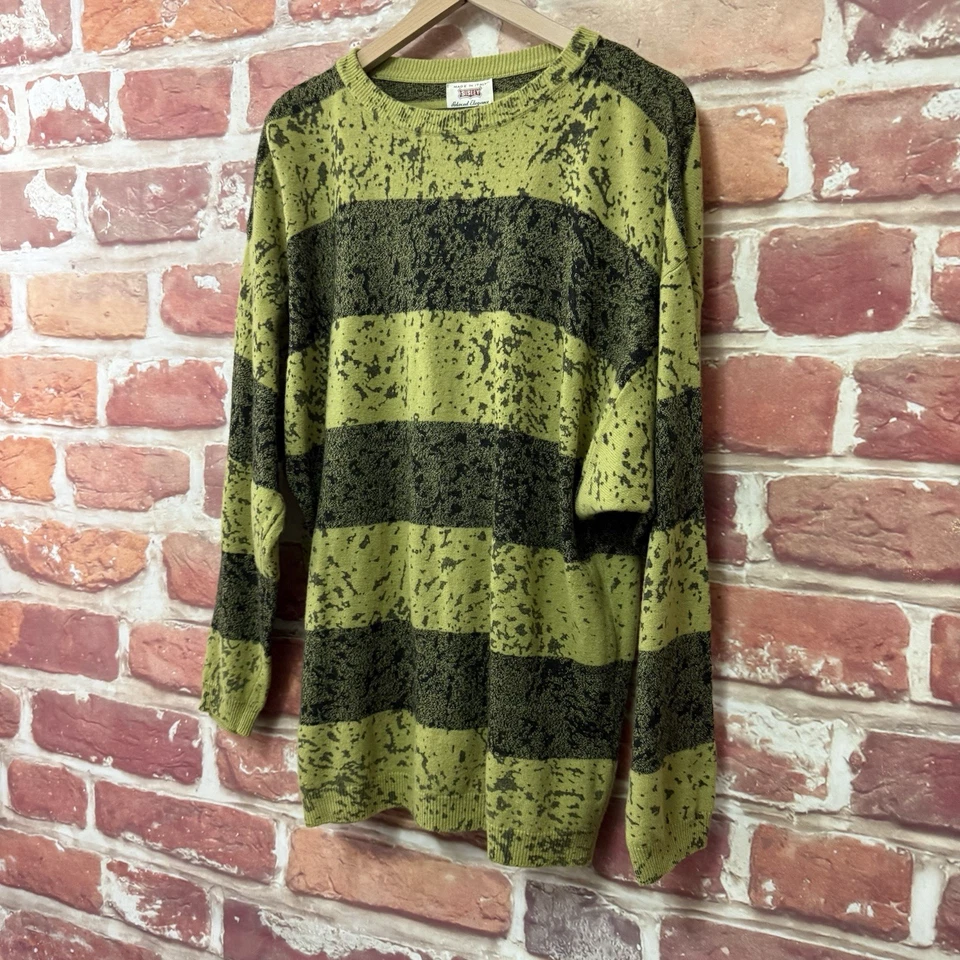 Suéter Sisley Mujer Medio Verde Gris 100% Lana Rayas Tejido Abstracto Italia Foto 3 de 4