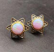 STAR Cufflinks Pink Fire Opal Gemstone 925 Sterling Silver Jewelry Gift For Him