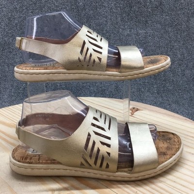 Born Sandal Womens 10 Gold Faina Open Toe Slip On Casual Cork Faux Leather