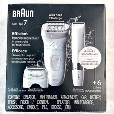 Braun Silk- pil 7 Epilator Wet  Dry Hair Removal Mini Trimmer  Attachments NOB