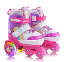 SULIFEEL Rainbow RARE PINK Adjustable Lightup Beginner Skates Girls XS (7-10)