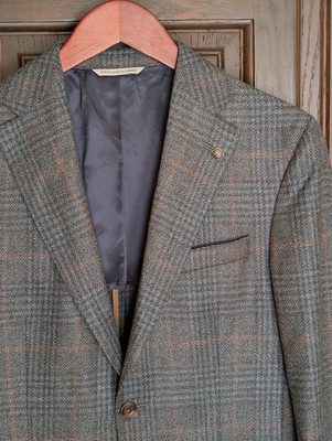 JACK VICTOR 1913 McAllen Wool Silk Sport Coat, Loro Piana Fabric, Grey Plaid 38S