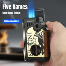 Honest V-Cut Cigar Torch Lighter With Punch Needle Cigar Holder 5 Jet Flame Gift