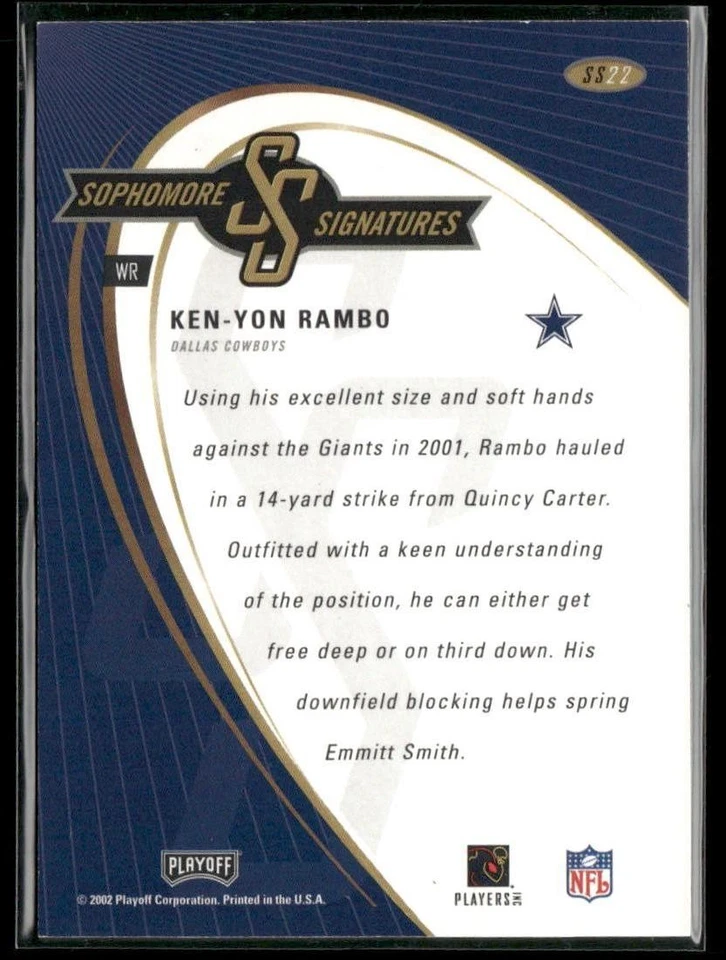 2002 Playoff Prestige Ken-Yon Rambo Sophomore Signatures Auto #SS22 - Image 2 of 2