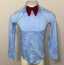 Vtg After Six Shirt Tuxedo Dress Blue Ruffles TUX 70s Prom Small Mens 14.5 34