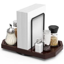 Napkin Holder for Table, Rotating Napkin Dispenser with Salt and Pepper Shake...