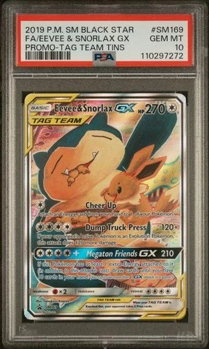 2019 Pokemon Black Star Promo Eevee & Snorlax GX Tag Team Tins #SM169 PSA 10
