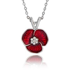 Equilibrium Red Poppy Silver Sparkle Pendant Necklace