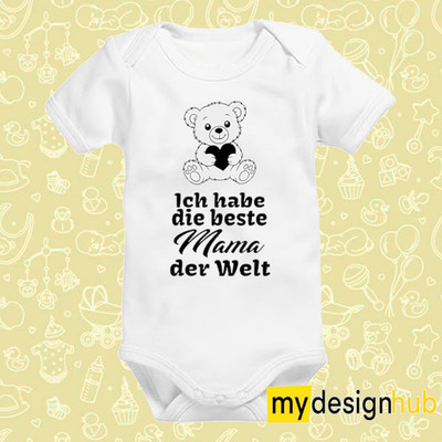 Babybody mit Spruch lustig Habe die beste Mama fun Bär mit Herz Motiv Geschenk