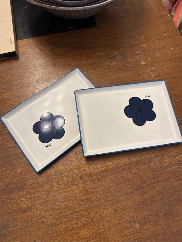 Vintage Serv-Ware By Rubel Flower Melamine Tray Blue 8”x5” Blue Floral Japan