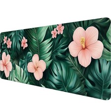 Tropical Leaves Gaming Mouse Pad Desk Pad Flowers Ferns Nature Green Pink Mou...