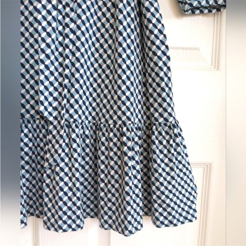 Boden Holly Jersey Knit Dress Size 12L Ruffle Hem Blue Geometric Print Belted - Picture 8 of 9