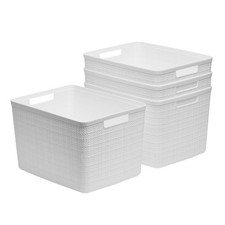 Set of 4 Jute Basket Large Durable Resin Organization Storage Basket Bin White