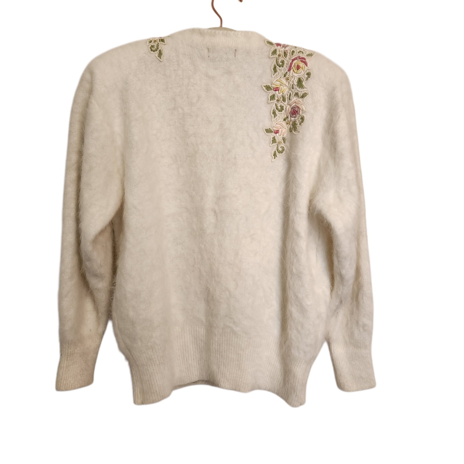 Vtg VENESHA High Quality Angora Cardigan&Sweater Set Applique Cream RARE Medium image 5