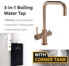 Brushed Copper 3-in-1 Instant Boiling Water Kitchen Tap - Corner Tank