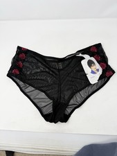 VTG NWT Delta Burke Panties Sz 14 Black Red Panty Sheer Nylon Embroidered Lace