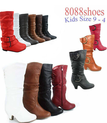 Fashion Girl's Kid's Zipper Lace Up Low Flat Heel Round Toe Boot Shoes Size 9-4
