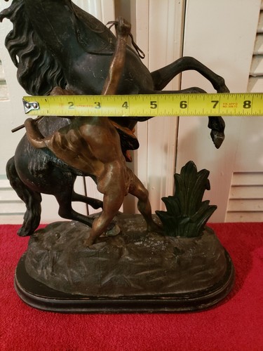 Vintage Man Taming Rearing Horse Sculpture Figure Metal Pewter Spear Reins - Picture 11 of 12