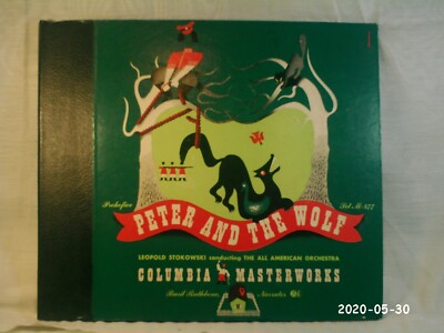 PETER AND THE WOLF.- LEOPOLD STOKOWSKI- BASIL RATHBONE-3 REC BOX SET M-477 MINT