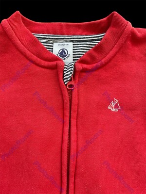 Petit Bateau EUC Red 100% Cotton Knit Zip Sweatshirt Jacket-18