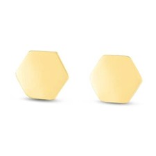 14K Yellow Gold 8.8x8mm Hexagon Stud Earrings with Butterfly Backings for Women