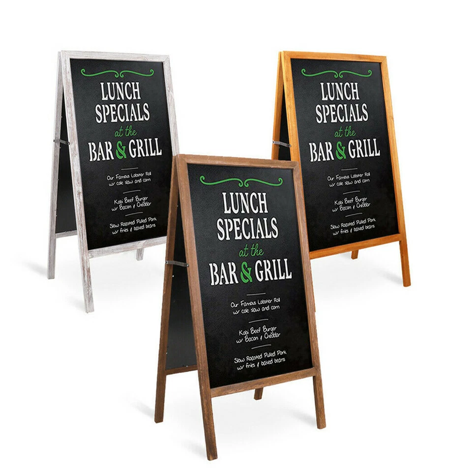Large Folding Business Cafe Shop Blackboard A Frame Wood Chalkboard Universal - Image 2 of 4